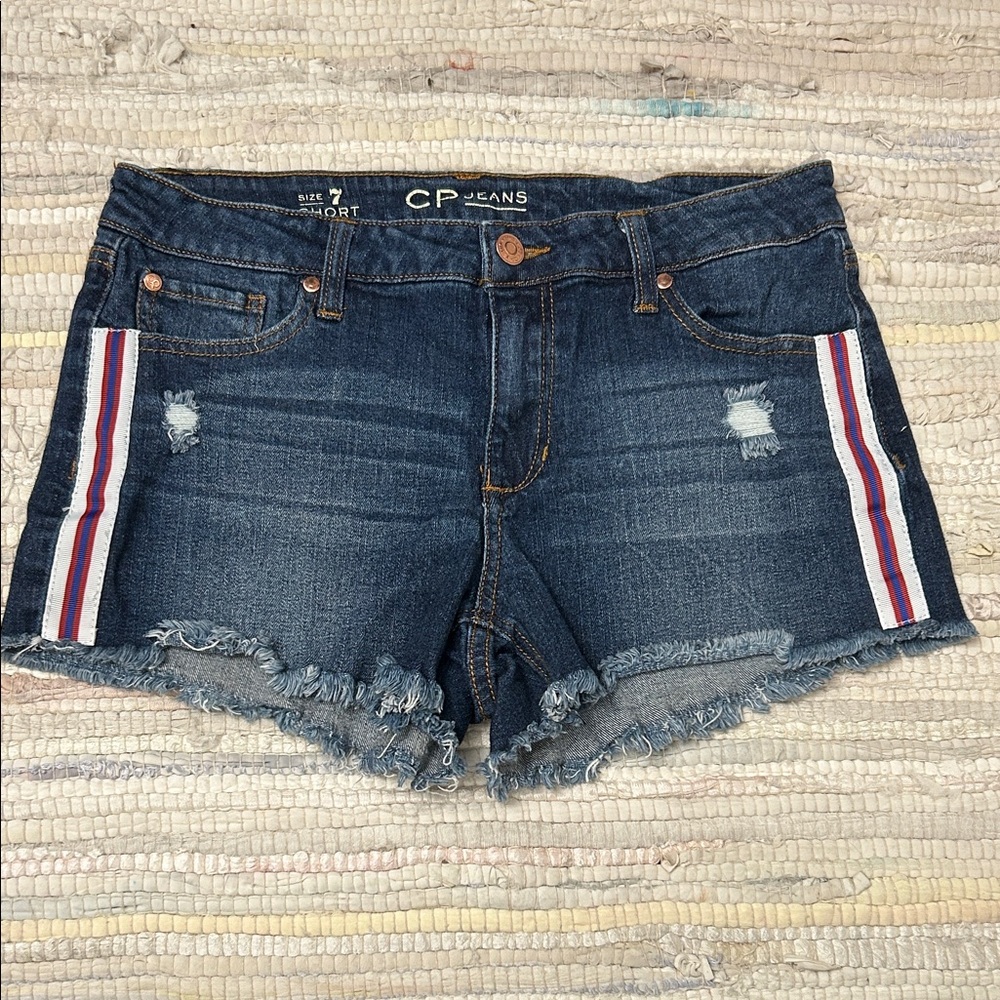 Women's Distressed Denim Shorts with Stripes